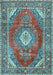 Machine Washable Medallion Light Blue Traditional Rug, wshtr2893lblu