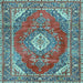 Square Machine Washable Medallion Light Blue Traditional Rug, wshtr2893lblu