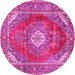 Round Machine Washable Medallion Pink Traditional Rug, wshtr2893pnk