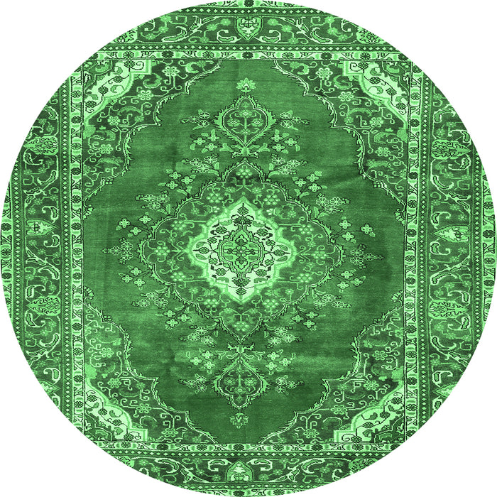Round Machine Washable Medallion Emerald Green Traditional Area Rugs, wshtr2893emgrn