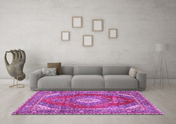 Machine Washable Medallion Purple Traditional Area Rugs in a Living Room, wshtr2893pur
