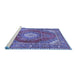 Sideview of Machine Washable Medallion Blue Traditional Rug, wshtr2893blu