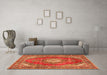 Machine Washable Medallion Orange Traditional Area Rugs in a Living Room, wshtr2893org