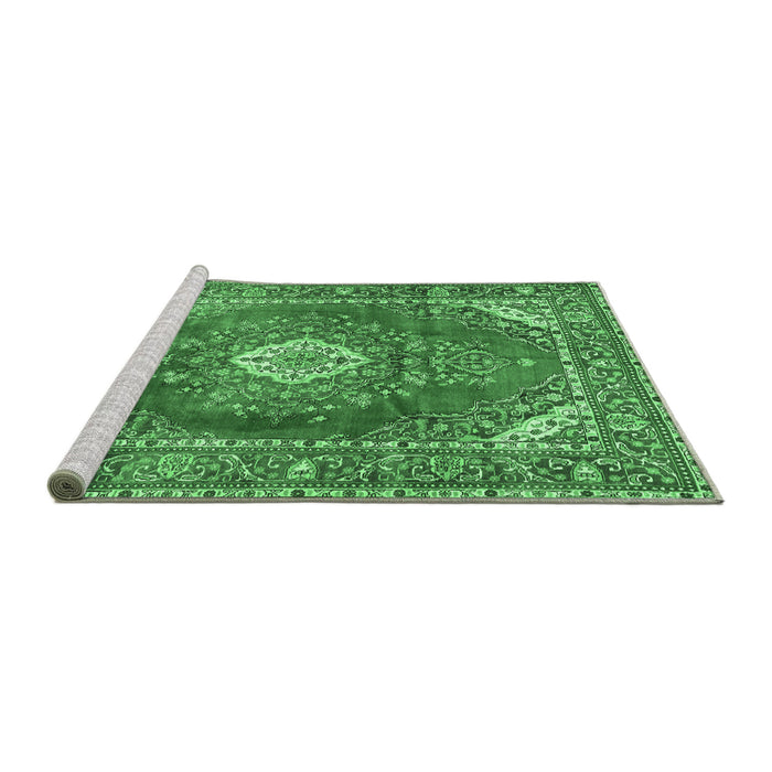 Sideview of Machine Washable Medallion Emerald Green Traditional Area Rugs, wshtr2893emgrn