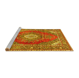 Sideview of Machine Washable Medallion Yellow Traditional Rug, wshtr2893yw