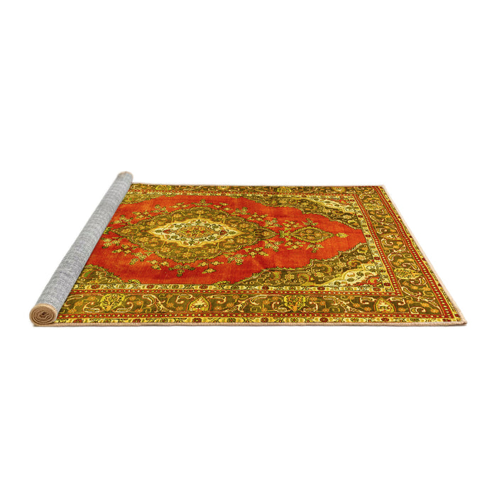 Sideview of Machine Washable Medallion Yellow Traditional Rug, wshtr2893yw
