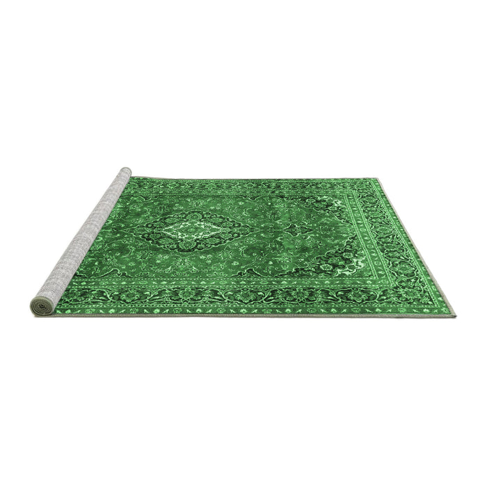 Sideview of Machine Washable Medallion Emerald Green Traditional Area Rugs, wshtr2894emgrn