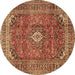 Round Medallion Brown Traditional Rug, tr2894brn