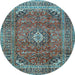 Round Medallion Light Blue Traditional Rug, tr2894lblu