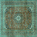 Square Medallion Turquoise Traditional Rug, tr2894turq