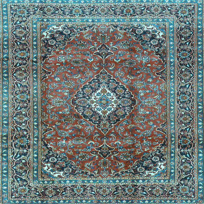 Square Medallion Light Blue Traditional Rug, tr2894lblu