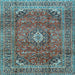 Square Medallion Light Blue Traditional Rug, tr2894lblu