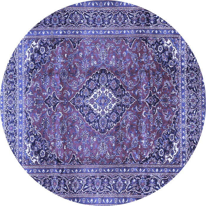 Round Machine Washable Medallion Blue Traditional Rug, wshtr2894blu