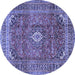 Round Machine Washable Medallion Blue Traditional Rug, wshtr2894blu