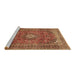 Sideview of Machine Washable Medallion Brown Traditional Rug, wshtr2894brn