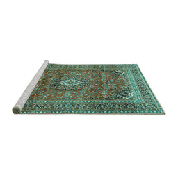 Sideview of Machine Washable Medallion Turquoise Traditional Area Rugs, wshtr2894turq