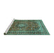 Sideview of Machine Washable Medallion Turquoise Traditional Area Rugs, wshtr2894turq