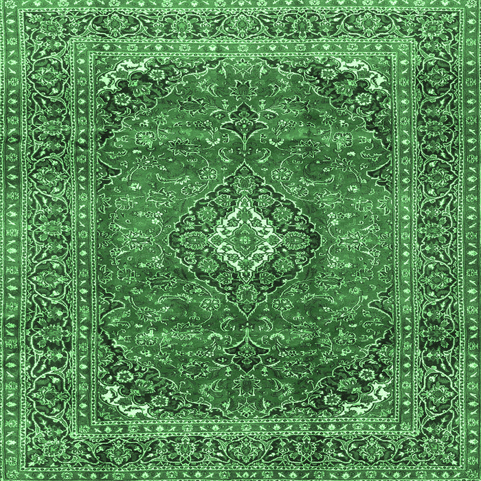 Square Machine Washable Medallion Emerald Green Traditional Area Rugs, wshtr2894emgrn
