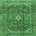 Square Machine Washable Medallion Emerald Green Traditional Area Rugs, wshtr2894emgrn