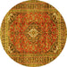 Round Machine Washable Medallion Yellow Traditional Rug, wshtr2894yw