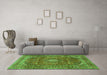 Machine Washable Medallion Green Traditional Area Rugs in a Living Room,, wshtr2894grn