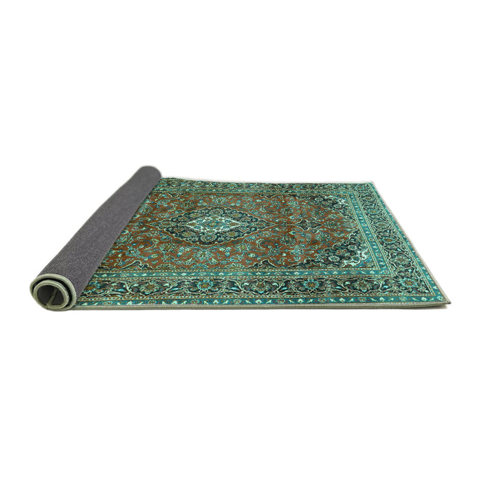Sideview of Medallion Turquoise Traditional Rug, tr2894turq