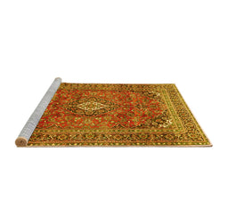 Sideview of Machine Washable Medallion Yellow Traditional Rug, wshtr2894yw