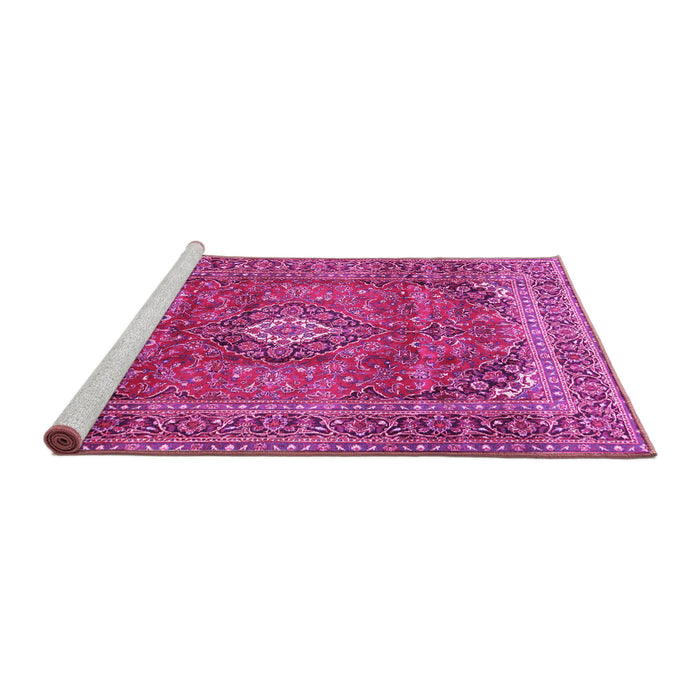 Sideview of Machine Washable Medallion Pink Traditional Rug, wshtr2894pnk