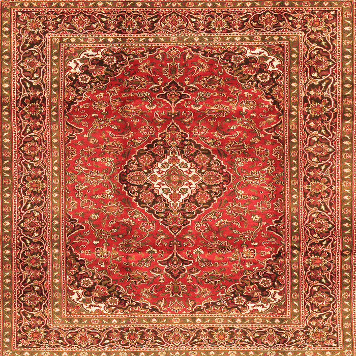 Round Machine Washable Medallion Orange Traditional Area Rugs, wshtr2894org