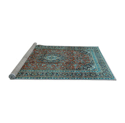 Sideview of Machine Washable Medallion Light Blue Traditional Rug, wshtr2894lblu