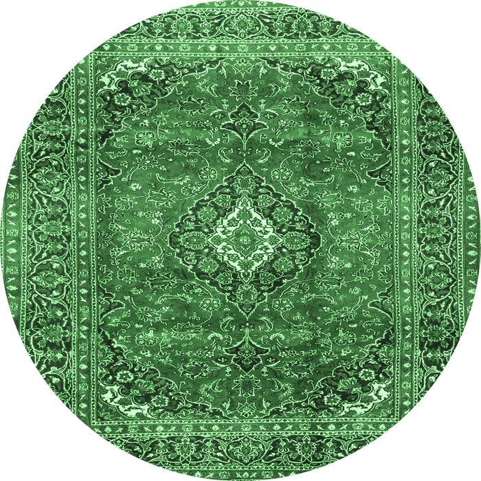 Round Medallion Emerald Green Traditional Rug, tr2894emgrn