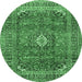 Round Medallion Emerald Green Traditional Rug, tr2894emgrn