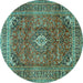 Round Machine Washable Medallion Turquoise Traditional Area Rugs, wshtr2894turq