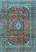 Machine Washable Medallion Light Blue Traditional Rug, wshtr2894lblu