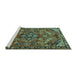 Sideview of Machine Washable Persian Turquoise Traditional Area Rugs, wshtr2895turq