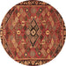 Round Machine Washable Persian Brown Traditional Rug, wshtr2895brn