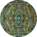 Round Persian Turquoise Traditional Rug, tr2895turq