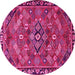 Round Machine Washable Persian Pink Traditional Rug, wshtr2895pnk