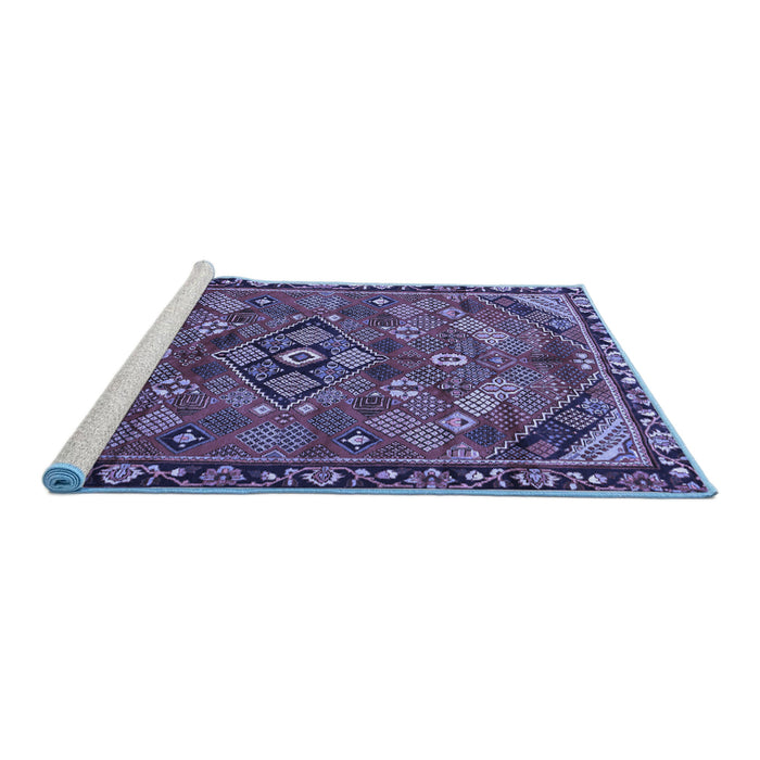 Sideview of Machine Washable Persian Blue Traditional Rug, wshtr2895blu