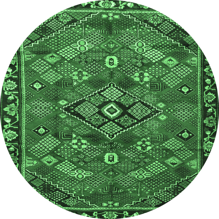 Round Machine Washable Persian Emerald Green Traditional Area Rugs, wshtr2895emgrn