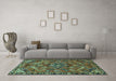 Machine Washable Persian Turquoise Traditional Area Rugs in a Living Room,, wshtr2895turq