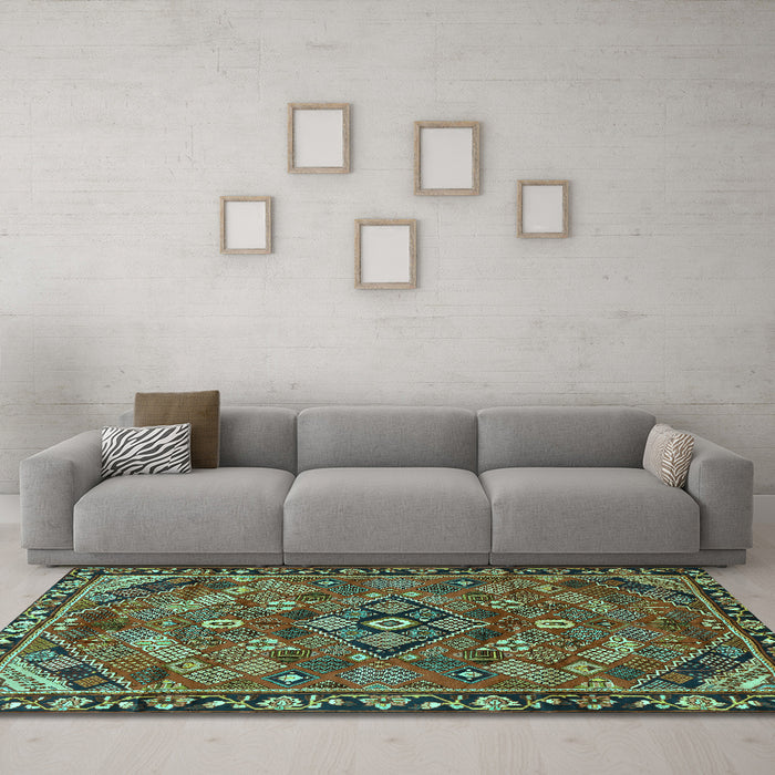 Machine Washable Persian Turquoise Traditional Area Rugs in a Living Room,, wshtr2895turq