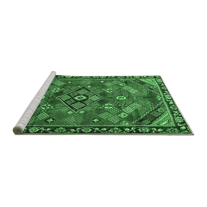 Sideview of Machine Washable Persian Emerald Green Traditional Area Rugs, wshtr2895emgrn