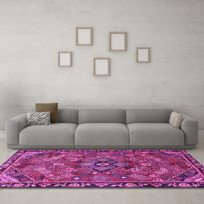 Machine Washable Persian Purple Traditional Area Rugs in a Living Room, wshtr2895pur