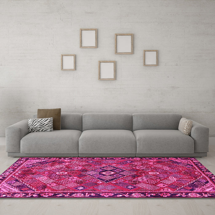Machine Washable Persian Pink Traditional Rug in a Living Room, wshtr2895pnk