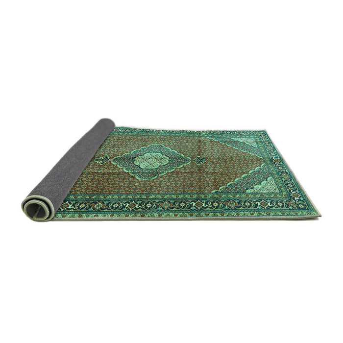 Sideview of Medallion Turquoise Traditional Rug, tr2896turq