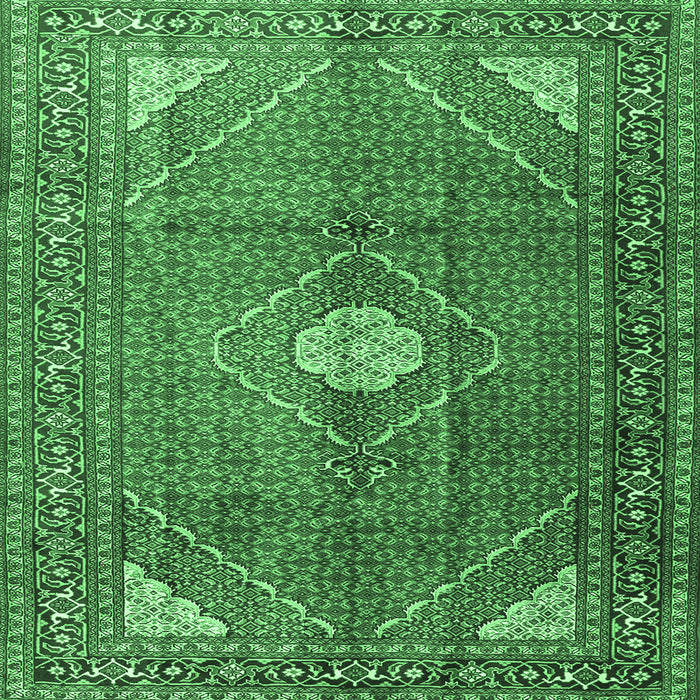 Square Machine Washable Medallion Emerald Green Traditional Area Rugs, wshtr2896emgrn