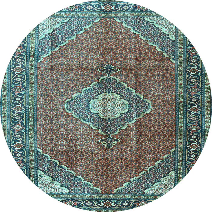 Round Medallion Light Blue Traditional Rug, tr2896lblu