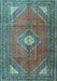 Machine Washable Medallion Light Blue Traditional Rug, wshtr2896lblu