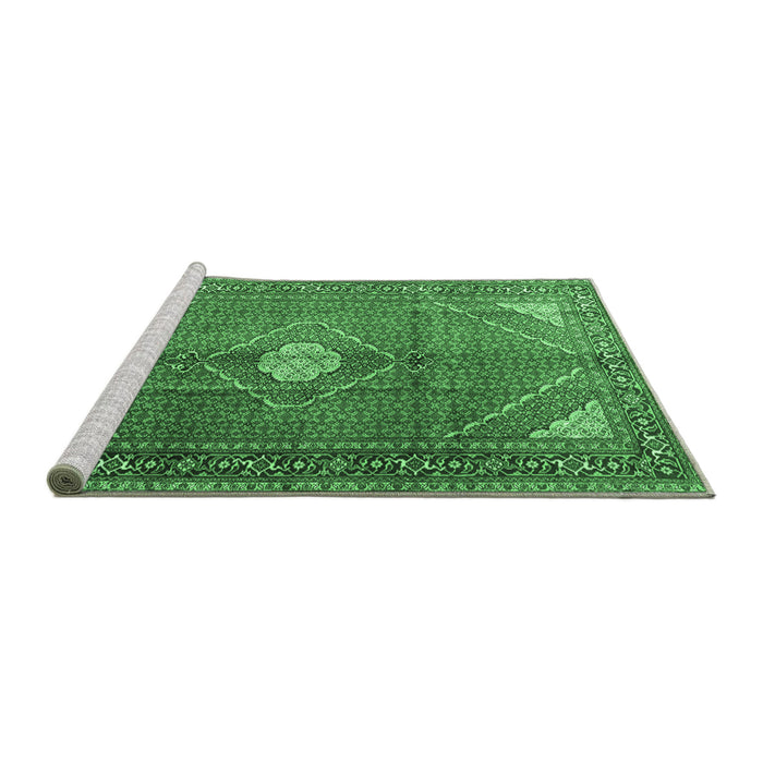 Sideview of Machine Washable Medallion Emerald Green Traditional Area Rugs, wshtr2896emgrn